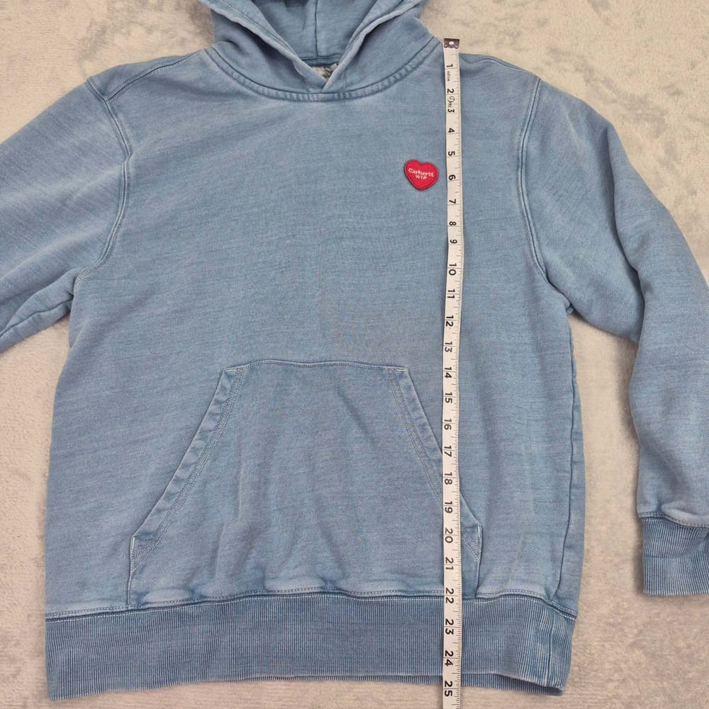 Carhartt WIP Heart Patch Hoodie Light Blue Stone Wash Sweatshirt Unisex Women XS - Picture 10 of 15